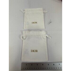 (2) Authentic Dior White Cotton Drawstring Pouches Small Dust Bag